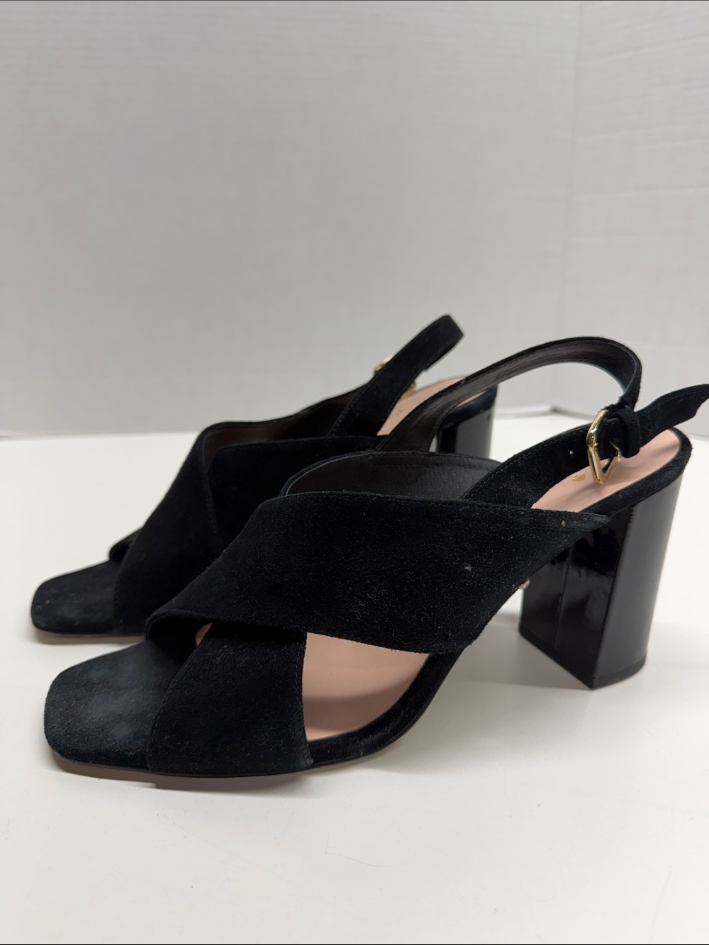Kate Spade Heels Slingback High Heel Shoes Square Open Toe Suede Black Size 10.5